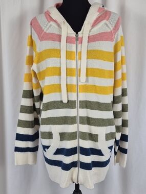 Torrid Striped Lightweight Full-Zip Hoodie Sweater w/ Pockets - Size 2 (18-20)
